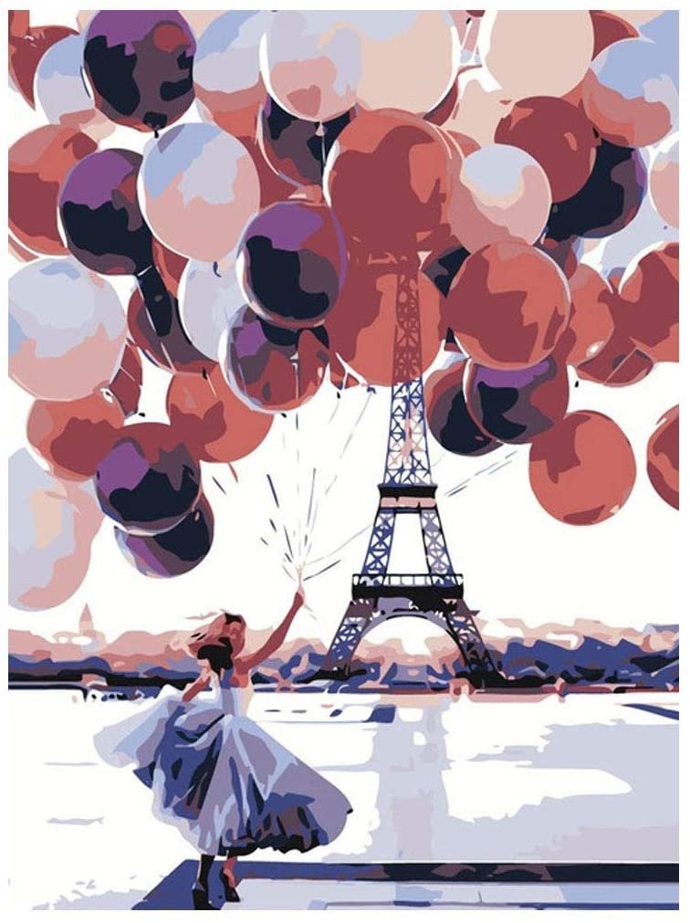 Pintar por numeros para Adultos Paris - Chica con Globos - Cuadro
