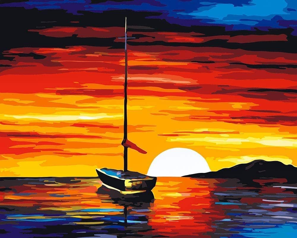 DonElton's Paint by numbers kit barco al atardecer painting